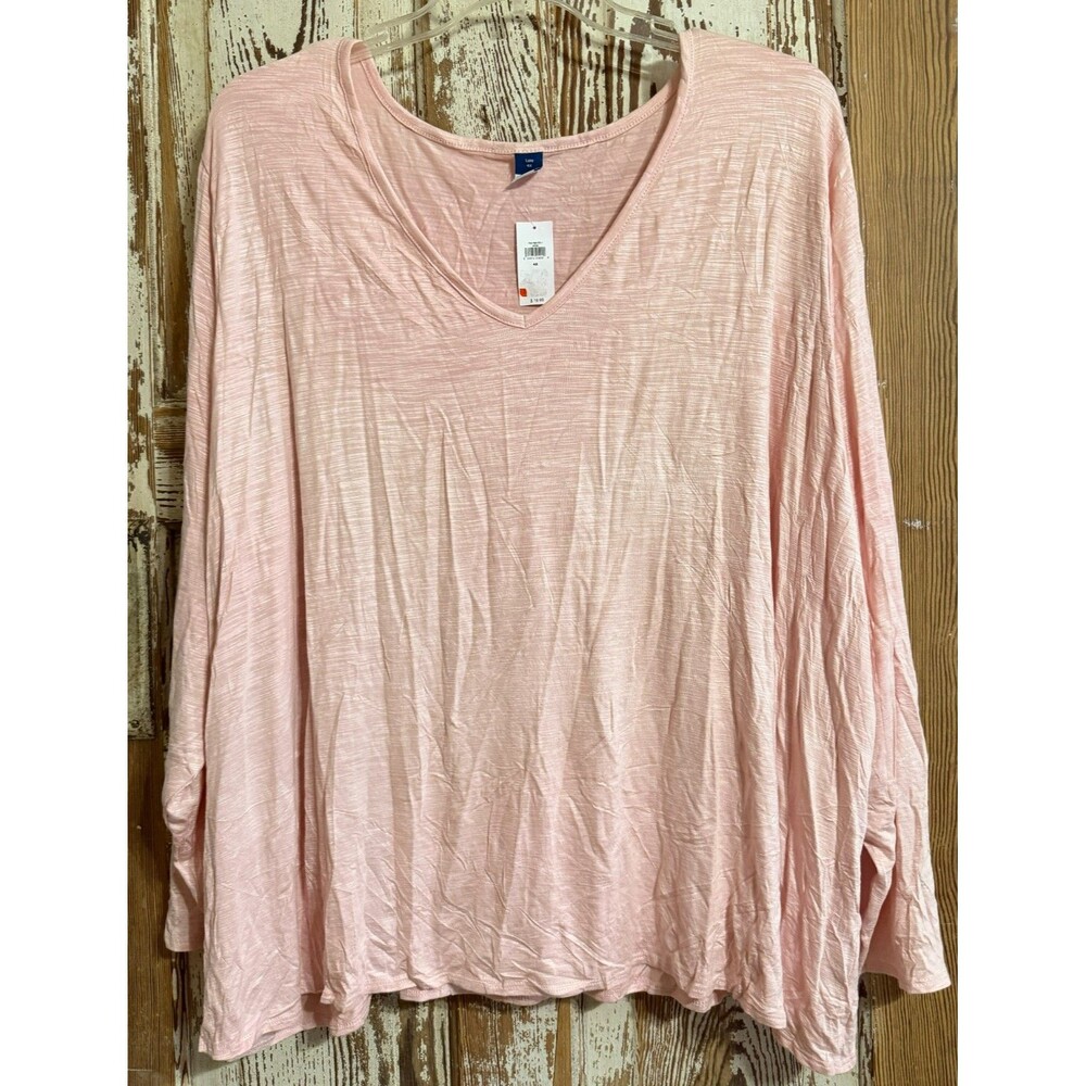 Womens Old Navy Luxe Rayon Long-Sleeve V-Neck T-Shirt - Pink - 4X